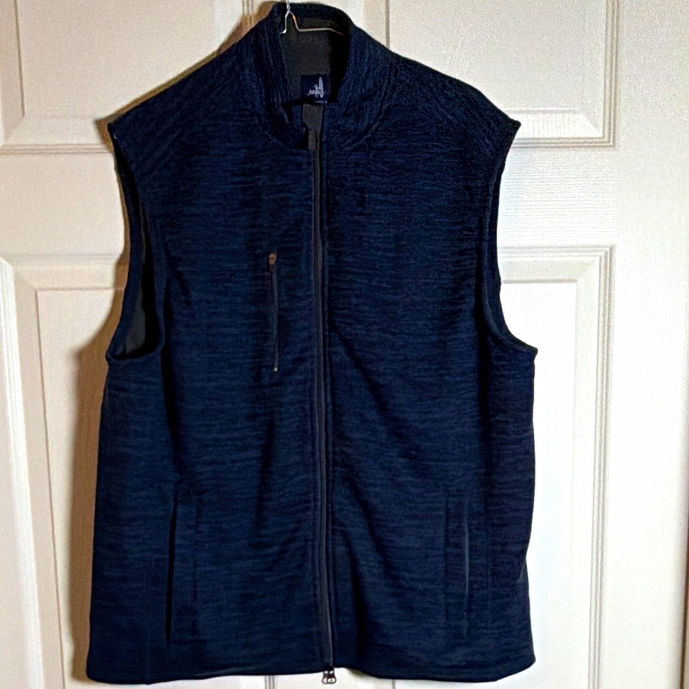 johnnie-O Men's L Blue Full Zip Vest Stand-Up Collar Logo, Polyester